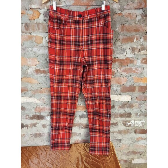 Urban Outfitters Red Plaid Pants Womens Sz M Skinny C - Picture 1 of 4